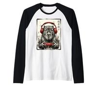 Gamer Capybara Indossare Rosso Cuffie Giapponese Nerd Giappone Maglia con Maniche Raglan