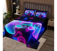 Gamer, copriletto trapuntato per videogiochi, per videogiochi, trapuntato, Gamepad con simbolo di gioco esagonale, set per bambini, ragazzi, ragazze, in microfibra trapuntata, per letto240x220cm