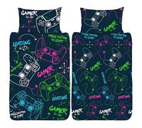 Gamer For Life Set Copripiumino Singolo Neon Controller 2-in-1 Disegni Letto