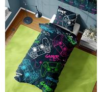 Gamer For Life Set Copripiumino Singolo Neon Controller 2-in-1 Disegni Letto