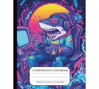 Gamer Gift Ideas Composition Notebook Gamer Shark with Controller Headphones Colorful Neon Grade School Creative Writing Gifts Journal Wide Ruled for ... Grade 3 2 Lined Paper Middle Homeschool Pages
