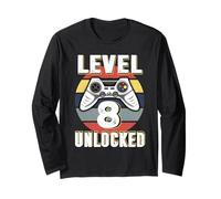 Gamer Level 8 Unlocked Video Game 8th Birthday Boys Girls Maglia a Manica