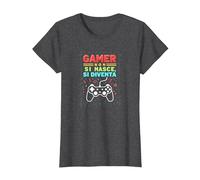 Gamer Non Si Nasce, Si Diventa - Regalo per Gamer Maglietta, Donna, Grigio Scuro, 3XL