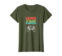 Gamer Non Si Nasce, Si Diventa - Regalo per Gamer Maglietta, Donna, Oliva, S