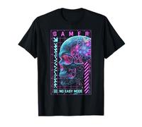 Gamer Robot Cyber Skull Nessuna Modalità Facile Gioco Futuristico Maglietta