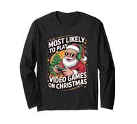 Gamer Santa Claus Christmas Pajama Gaming Kids Boys Men Maglia a Manica