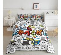 Gamer Set di biancheria da letto multicolore Graffiti Gamepad Biancheria da letto Piumone Giovani Uomo Bambini Reversibile Piumino Hip Hop Set Letto Decor Trapunta Set 135x200cm