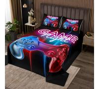 Gamer - Set di copriletto trapuntato multicolore natalizio, set di videogiochi, copripiumino trapuntato per bambini e adolescenti, decorazione per camere, 2 pezzi imbottiti con 1 federa indiv