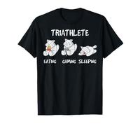 Gamer Triathlete Funny Gaming KItten Cat Playing Video Game Maglietta