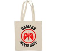 Gamers Never Quit Controller Graphic - Borsa tote in cotone naturale, colore: Bianco
