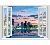 GamesMonkey® - Adesivi Murali Finestra - Paesaggi Vari Mare e Oceano - WALL STICKERS 3D parete muro (70x100 cm, Abu Dhabi Emirati Arabi Sera - N038)