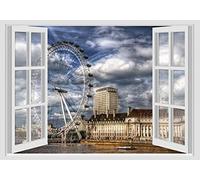 GamesMonkey® - Adesivi Murali Finestra - Paesaggi Vari Mare e Oceano - WALL STICKERS 3D parete muro (70x100 cm, London Eye City - N035)
