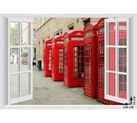GamesMonkey® - Adesivi Murali Finestra - Paesaggi Vari Mare e Oceano - WALL STICKERS 3D parete muro (70x100 cm, Londra Cabine Telefoniche - N036)