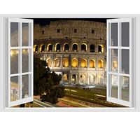GamesMonkey® - Adesivi Murali Finestra - Paesaggi Vari Mare e Oceano - WALL STICKERS 3D parete muro (Roma Colosseo Sera 70x100 cm N032)