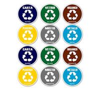 GamesMonkey® - Adesivi Raccolta Differenziata Cerchio Ricliclo Rifiuti Spazzatura v4 - Impermeabili Lavabili Illustrato - Italiano Inglese - Conformi alla normativa UNI 11686 (8,5x8,5, 12 Pezzi)