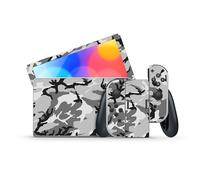 GamesMonkey® - Skin Compatibile per Nintendo Switch - Oled Classic - Cover Adesiva in Vinile Opaco Satinato HD - Pellicola Protettiva Decal Faceplate (Classic, Camouflage Snow - D010)