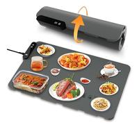 Gamexop Scaldavivande Elettrico, Vassoio Riscaldante Elettrico Scaldavivande con Materiale in Silicone Portatile Pieghevole, Piastra Riscaldata Regolabili Festa Eventi e Cene Domestiche (Grigio)