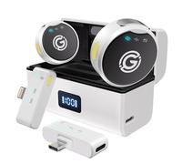 Gamiity Microfono lavalier wireless per iPhone/Android con Lightning, mini microfono USB C senza fili, cancellazione del rumore, batteria 35H per registrazione video, streaming - bianco