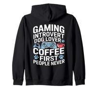 Gaming Introvert Dog Lover Coffee First People Mai Felpa con Cappuccio