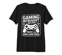 Gaming Introvert Energy Low Dog Love High Maglietta Premium