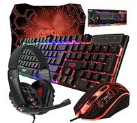 Gaming keyboard and mouse and mouse pad and gaming headset, Wired LED RGB Backlight Bundle for PC Gamers and Xbox and PS4 users - 4 in 1 Gift box Edition Hornet RX-250