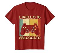Gaming Level Up Gamer Ragazzi 16 Regalo Compleanno Maglietta, Bambini, Mirtillo Rosso, 6 Anni