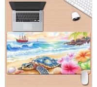 Gaming Mouse Mat Beach Turtle, Large mouse Pad 700x300mm Thickness 3MM, Improved Precision and Speed, Non-Slip Base Mousepad with Stitched Edges for Gaming, Office & Home