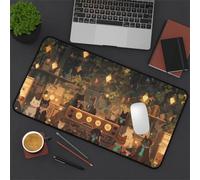 Gaming Mouse Mat Café Cat, Large mouse Pad 1000x500mm Thickness 2MM, Improved Precision and Speed, Non-Slip Base Mousepad with Stitched Edges for Gaming, Office & Home