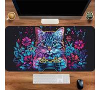 Gaming Mouse Mat Flower Cat, Large mouse Pad 700x300mm Thickness 2MM, Improved Precision and Speed, Non-Slip Base Mousepad with Stitched Edges for Gaming, Office & Home