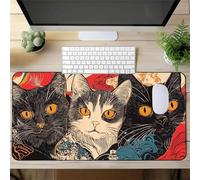 Gaming Mouse Mat Japanese Cat, Large mouse Pad 600x300mm Thickness 3MM, Improved Precision and Speed, Non-Slip Base Mousepad with Stitched Edges for Gaming, Office & Home