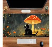 Gaming Mouse Mat Mushroom Cat, Large mouse Pad 700x400mm Thickness 3MM, Improved Precision and Speed, Non-Slip Base Mousepad with Stitched Edges for Gaming, Office & Home
