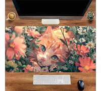 Gaming Mouse Mat Orange Cat, Large mouse Pad 800x300mm Thickness 2MM, Improved Precision and Speed, Non-Slip Base Mousepad with Stitched Edges for Gaming, Office & Home