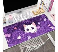 Gaming Mouse Mat Purple Cartoon Cat, Large mouse Pad 800x400mm Thickness 2MM, Improved Precision and Speed, Non-Slip Base Mousepad with Stitched Edges for Gaming, Office & Home