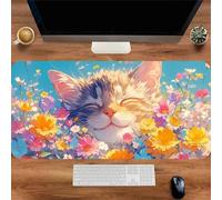 Gaming Mouse Mat Smiling Cat, Large mouse Pad 700x300mm Thickness 2MM, Improved Precision and Speed, Non-Slip Base Mousepad with Stitched Edges for Gaming, Office & Home