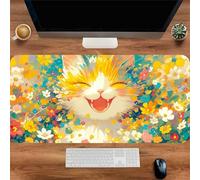 Gaming Mouse Mat Vivid Flower Cat, Large mouse Pad 1500x800mm Thickness 3MM, Improved Precision and Speed, Non-Slip Base Mousepad with Stitched Edges for Gaming, Office & Home
