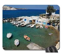 Gaming Mousepad, Greece Greek Island Milos Sun Fishermen Houses Tappeto Mouse Liscia Mouse Pad Bordi Cuciti Tappetino Mouse per Gaming Ufficio 25X30Cm