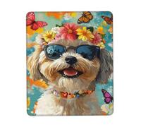 Gaming Mousepad, Shih Tzu Dog Happy Spring Summer Puppy Dog Tampone per Mouse Base in Gomma Mouse Pad Ergonomico Tappetino Mouse Gaming per Gaming Ufficio 25X30Cm
