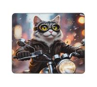 Gaming Mousepad Steampunk Cat Biker on Motorcycle with City Light