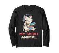 Gaming My Spirit Animal Kawaii Cat Ramen Funny Gamer Cat Maglia a Manica