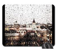 Gaming Pad, Rainy Day Cityscape Window Pane Drop of Water Tappetino Mouse Pratica Mouse Pad Bordi Cuciti Tappetino per Mouse per Casa Gaming 25X30Cm