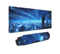 Gaming Tappetino Mouse XXL 500x250mm Mouse Pad XXL, Grande Città Blu Tappetino per Mouse Gaming, con Bordi Cuciti e Base in Gomma Antiscivolo, Migliora la Velocità, per Gioco, PC, Ufficio T7659