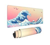 Gaming Tappetino Mouse XXL 800x300mm Mouse Pad XXL, Grande Onda bianca Tappetino per Mouse Gaming, con Bordi Cuciti e Base in Gomma Antiscivolo, Migliora la Velocità, per Gioco, PC, Ufficio T9239