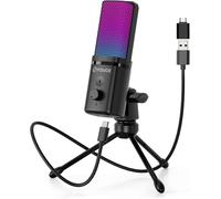 Gaming USB Microphone,RGB Condenser Microphone with Tripod,Volume Adjustment and