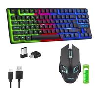 Gaming Wireless TKL Tastiera Mouse Combo Ricaricabile Retroilluminato LED Tenkeyless Compatto 87 Tasti 6 Tasti per Computer Laptop PS4 PS5 Switch Compatibile con Windows XP/7/8/10 iMac MacBook Xbox
