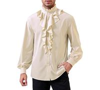 GAMISOTE Camicia medievale da uomo, a maniche lunghe, da pirata, per il rinascimento gotico, costume da steampunk, beige., L