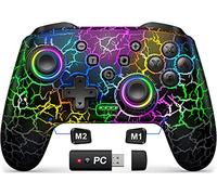 Gammeefy Switch Controller, Wireless Switch Pro Controller per Nintendo Switch/Lite/OLED, 9 Colori Regolabile LED Interruttore Telecomando Compatibile con Windows PC/Android/iOS con ricevitore