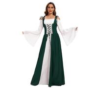 Gammify Vestito da donna medievale costume rinascimentale abito da regina vittoriana abiti da principessa costume tromba maniche gotico maxi abito, Verde, Taglia L