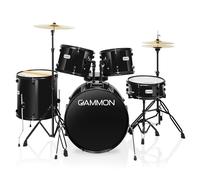 Gammon Percussion Set completo da 5 pezzi di batteria per adulti, con piatti, supporti, sgabello e bacchette, colore nero