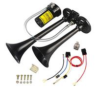 GAMPRO Clacson per camion, 12 V, 150 dB, cromato, zinco, doppia tromba Air Horn con compressore, per tutti i veicoli da 12 V, camion, barche, cars, furgoni