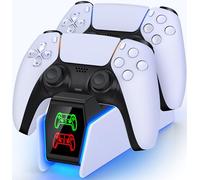 GAMSINGY Base Ricarica PS5, Caricatore Controller PS5 con Ricarica Rapida di 2 Ore/Luce RGB/Indicatore LED, Caricatore Joystick PS5 per Controller Dualsense Wireless/Edge